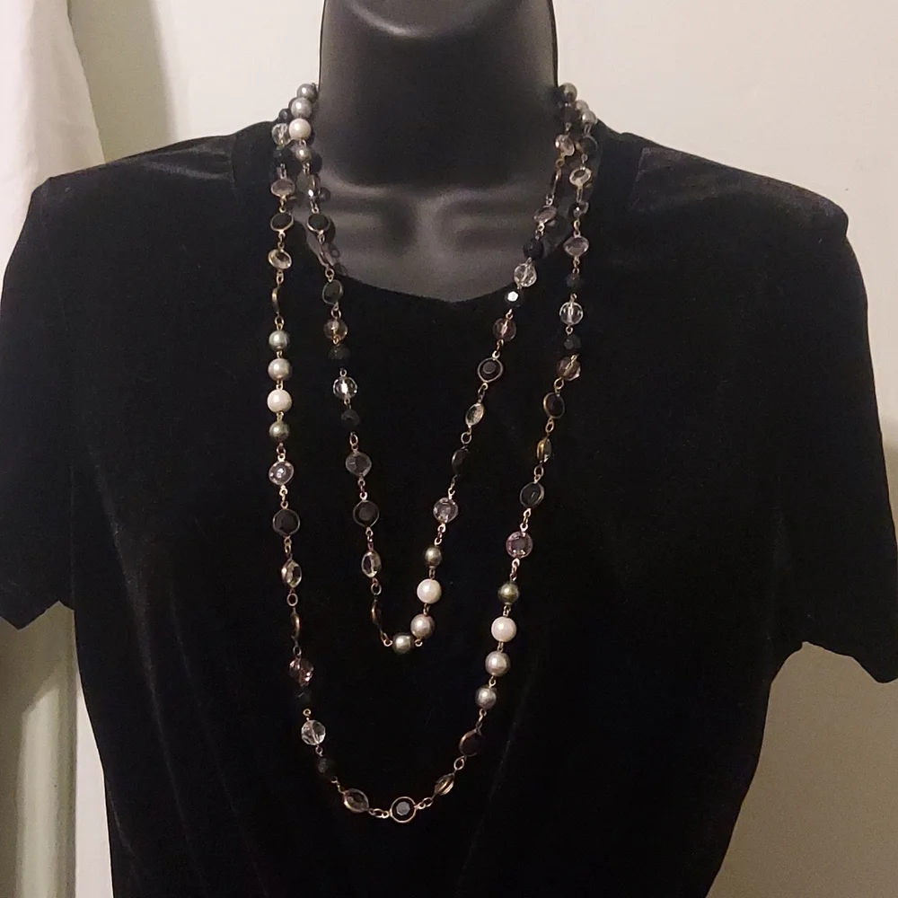 Premier Designs Necklace Faux Pearl Grey Black White Faceted Beads Silver Tone - Picture 1 of 4